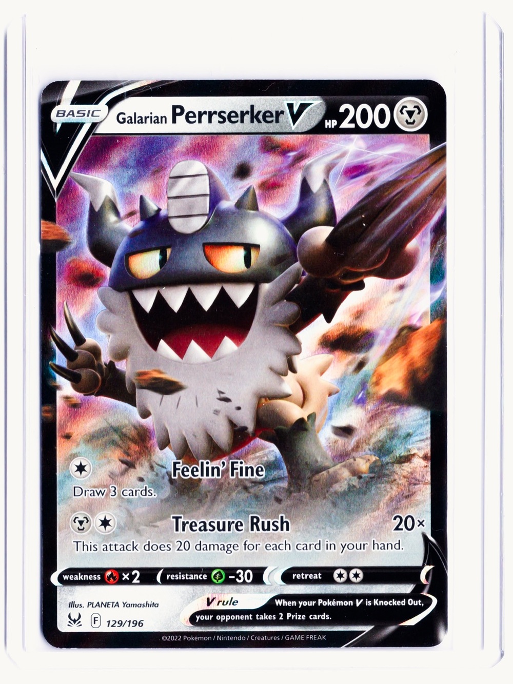 Galarian Perrserker V 129/196 Lost Origin NM Pokemon Trading Card